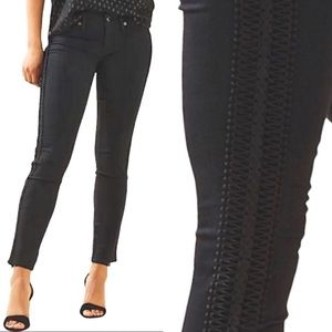 Lilly Pulitzer South Ocean Skinny Jeans Embellished Trim Onyx Black Preppy Sz 2